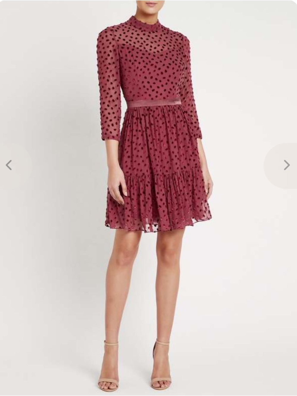 NWT Rebecca Taylor Velvet Dot Dress-Wine
